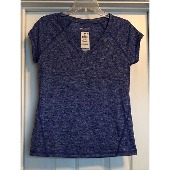 IDEOLOGY- NWT L Sz S Performance V-Neck RapiDry Tee in Deep Cobalt Heather. Cute - Picture 2 of 11